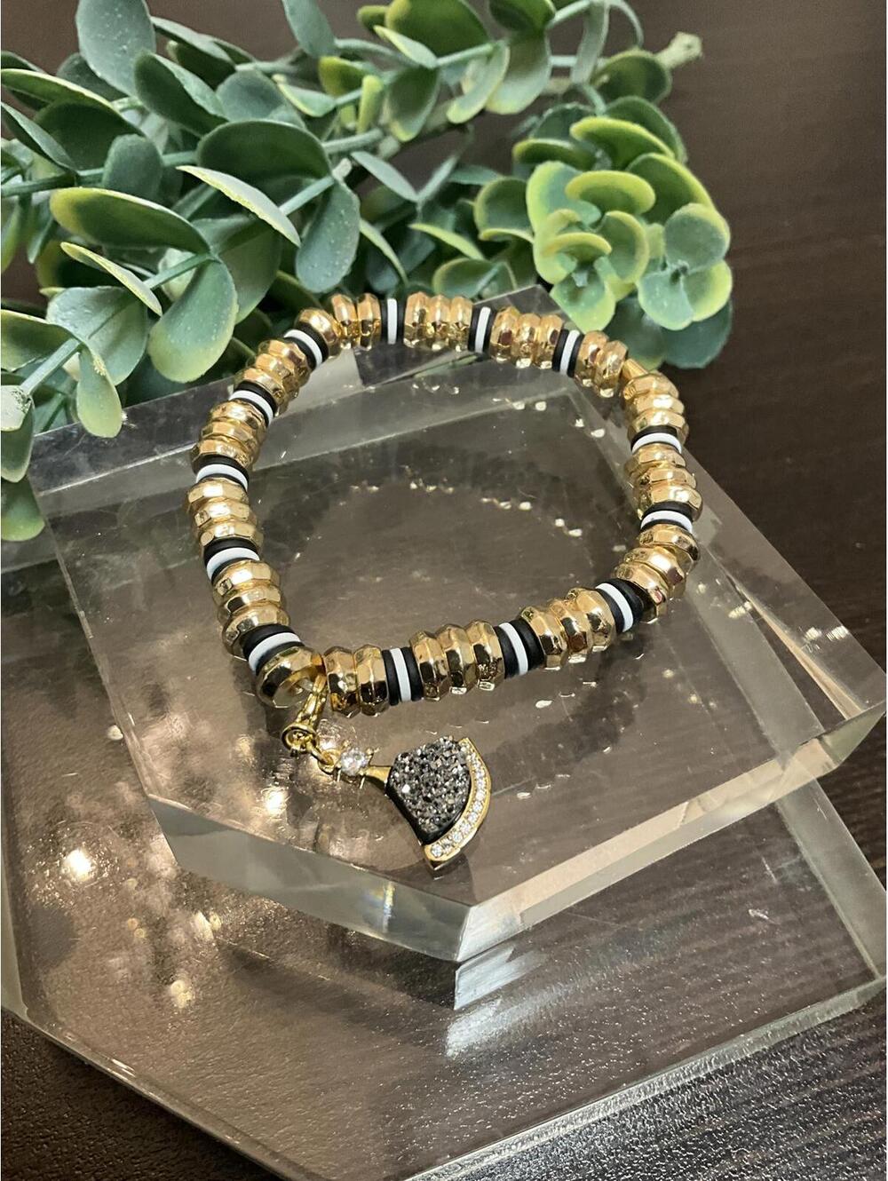 Erimish Gold Disc with Charm Stretch Bracelet
